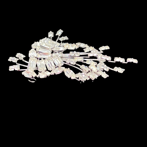 VINTAGE STAR ART STERLING CLEAR RHINESTONE CRYSTAL BROOCH PENDANT - Picture 3 of 13